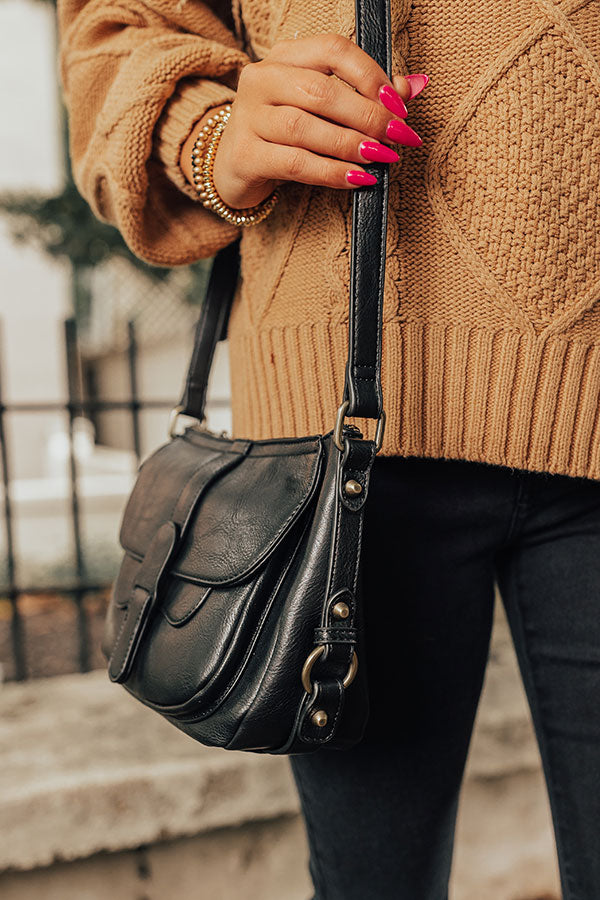 Put You First Faux Leather Crossbody In Black