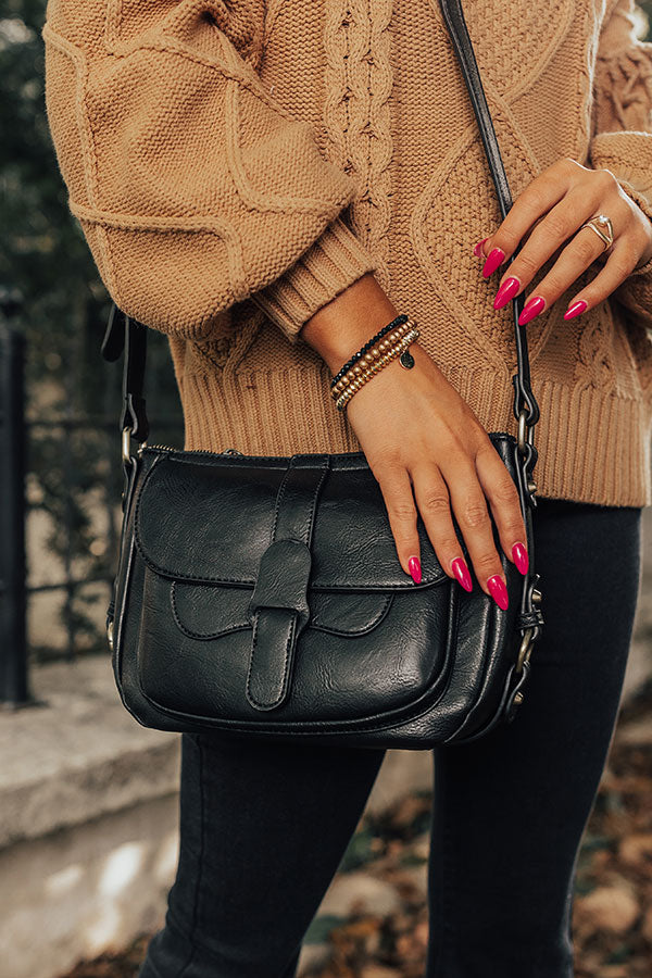 Put You First Faux Leather Crossbody In Black
