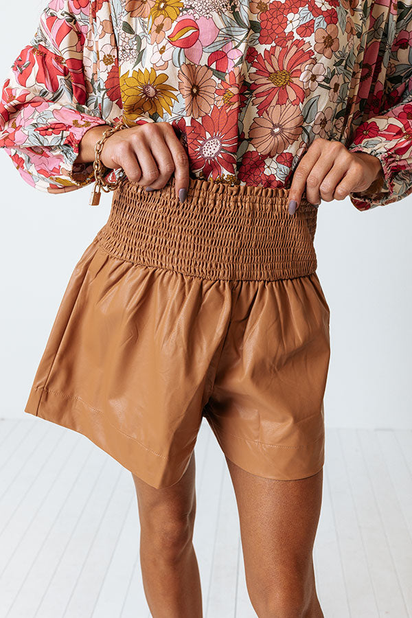 The Parleigh Faux Leather Shorts In Camel