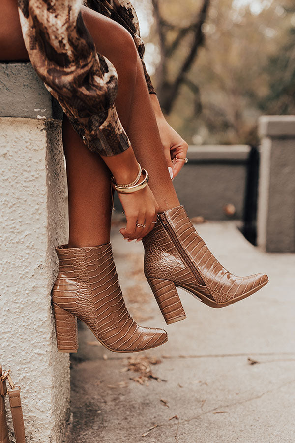 The Yasmine Faux Leather Bootie in Mocha