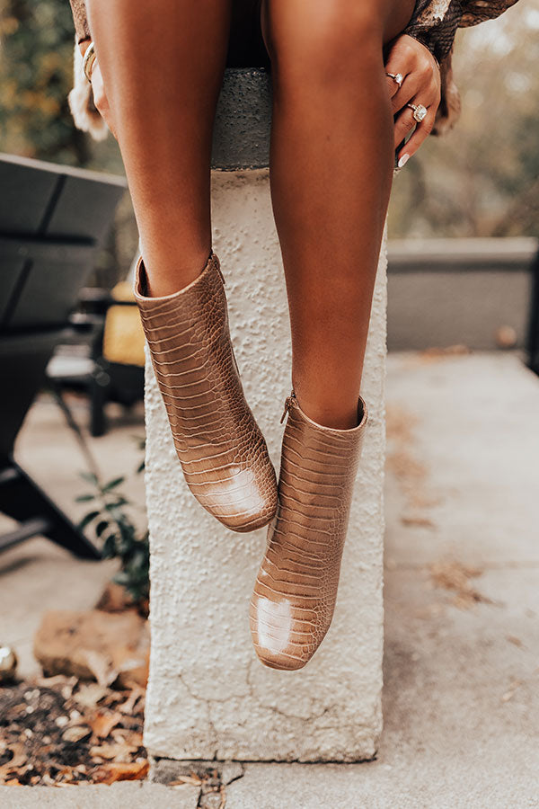 The Yasmine Faux Leather Bootie in Mocha