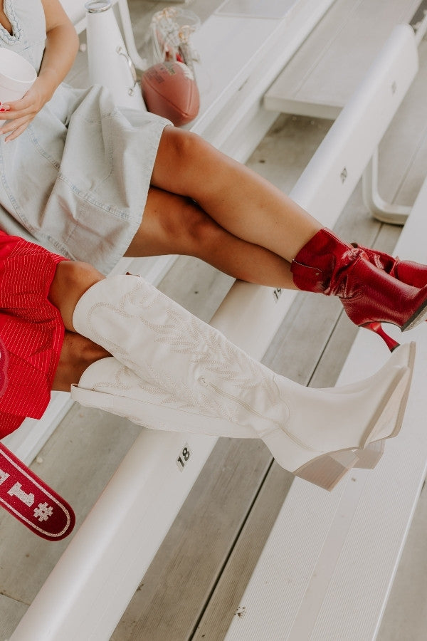 The Harris Faux Leather Cowboy Boot in White