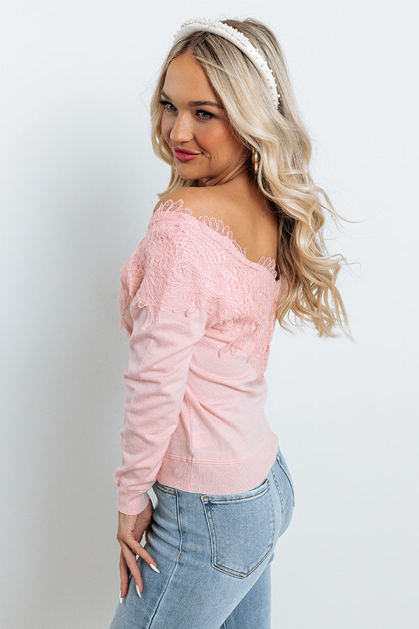 Belong To You Off Shoulder Sweater Top in Pink