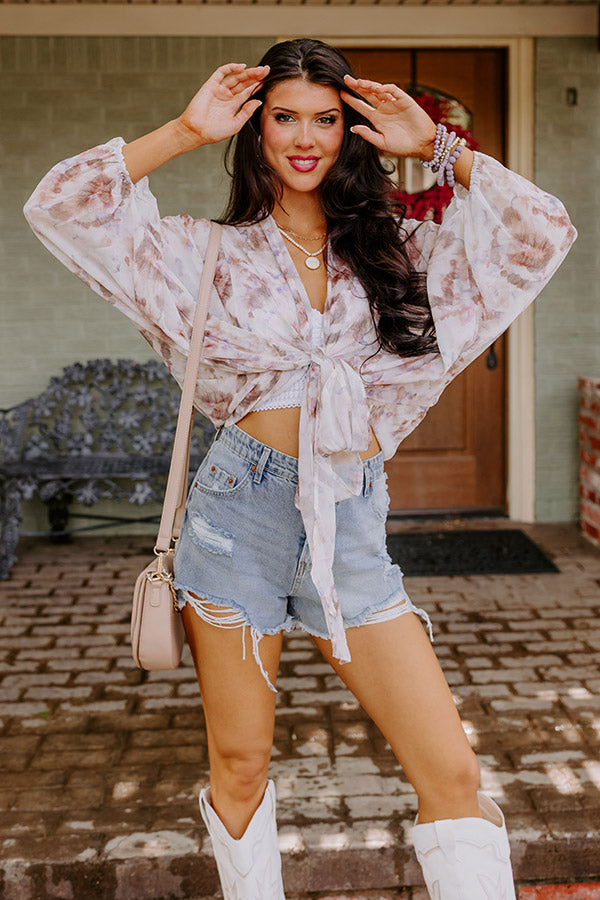 Somewhere Tropical Watercolor Tie Top In Brown