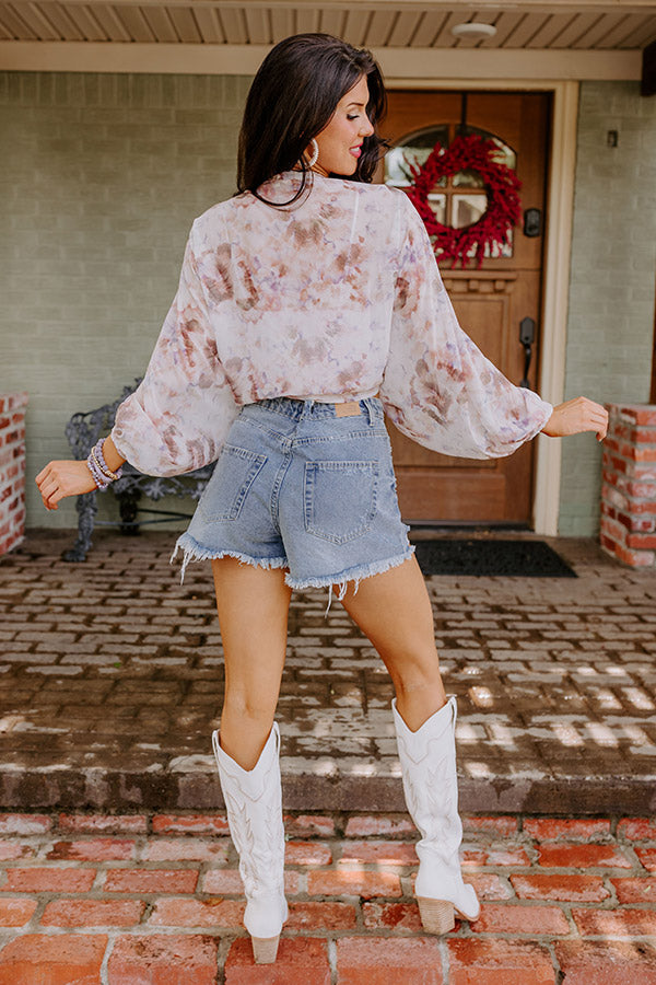Somewhere Tropical Watercolor Tie Top In Brown