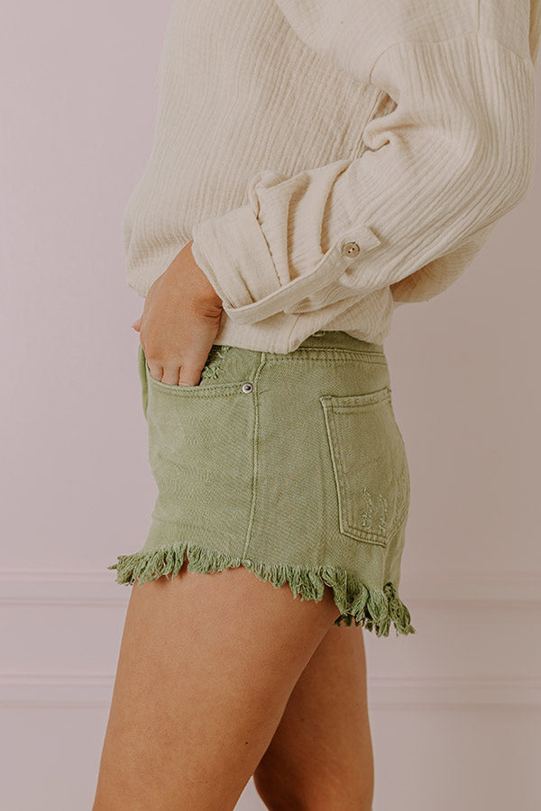 The Misi High Waist Frayed Shorts In Sage