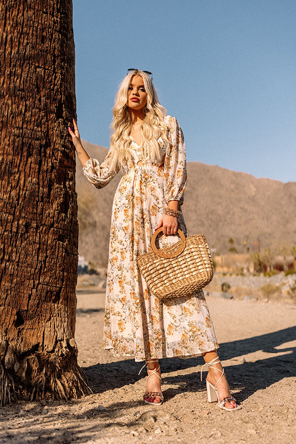 Just In Time Floral Cut Out Midi In Cream