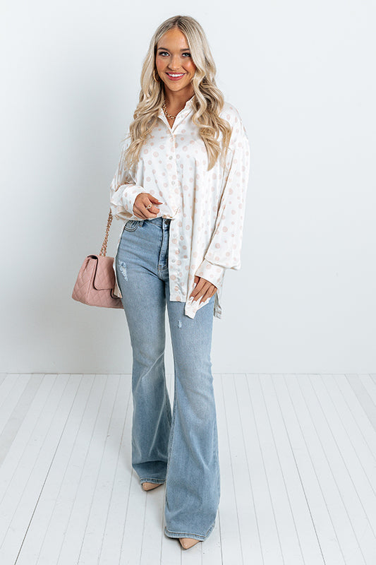 Busy In The City Polka Dot Top in Cream