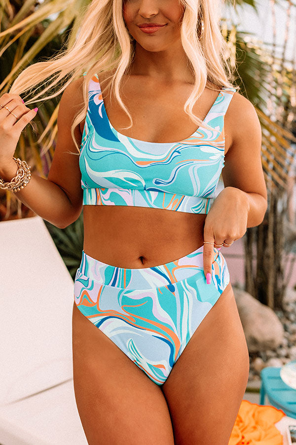 Wonderful Waves High Waist Bikini Bottom in Turquoise
