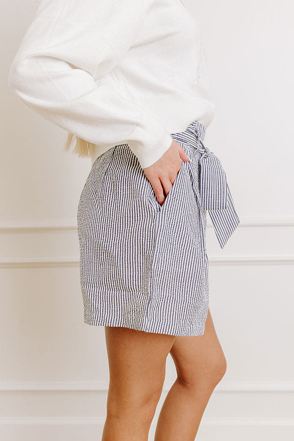 Marina Smiles High Waist Seersucker Shorts In Navy