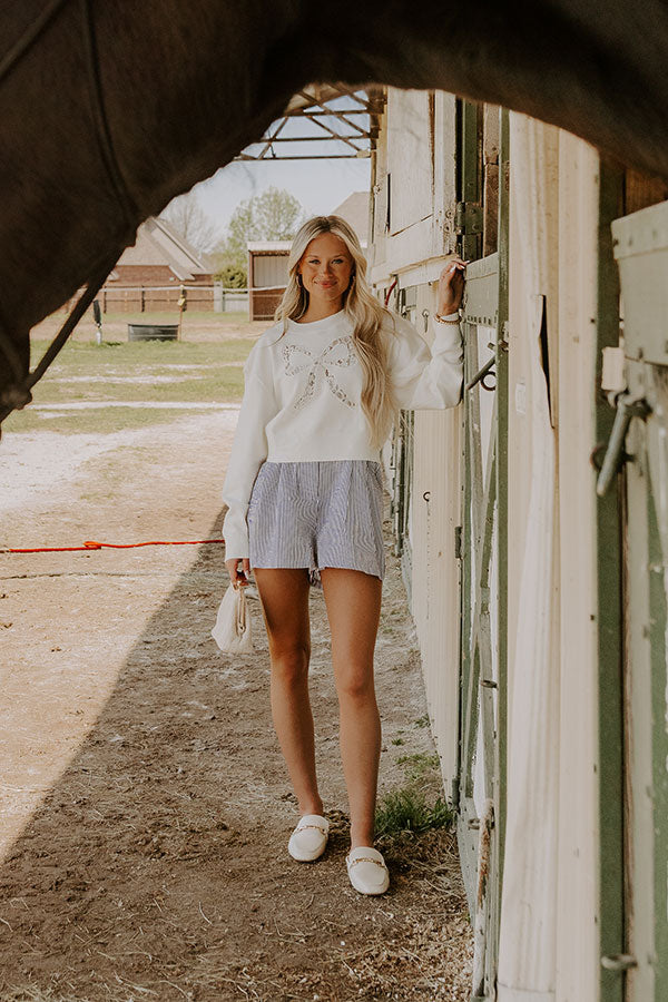 Marina Smiles High Waist Seersucker Shorts In Navy