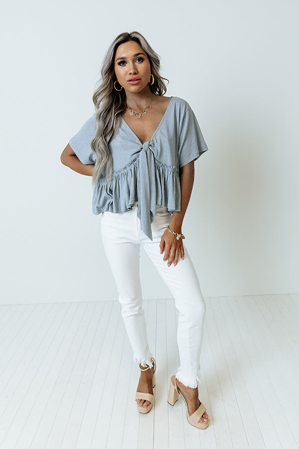 Sweet On Me Front Tie Top In Airy Blue
