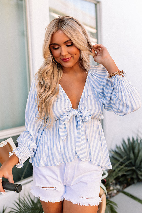 Brighter Than Sunshine Front Tie Top In Sky Blue