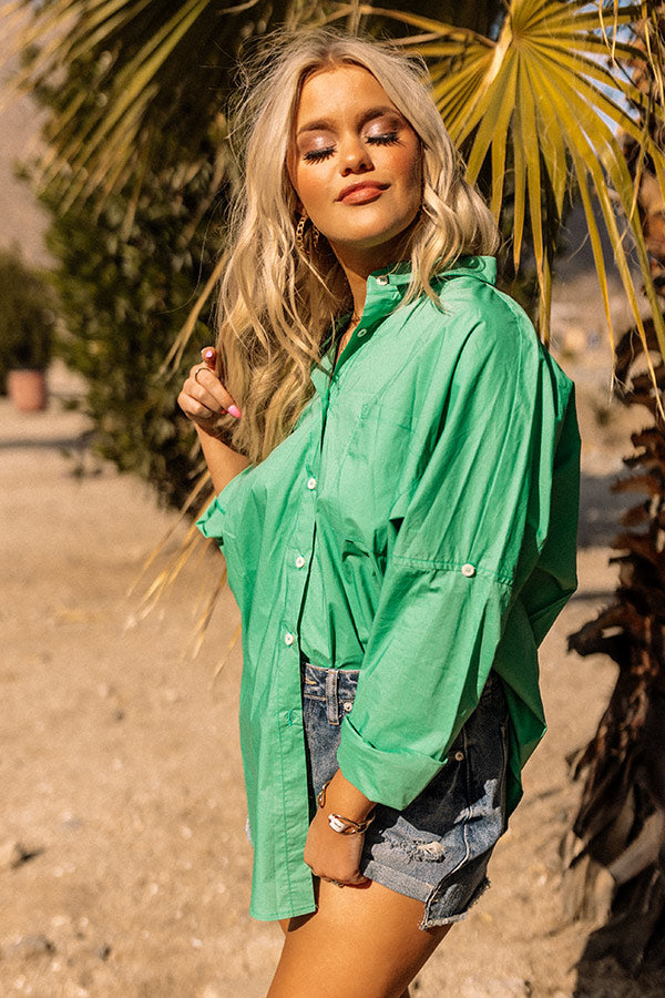 Sending Good Luck Button Up Top In Kelly Green