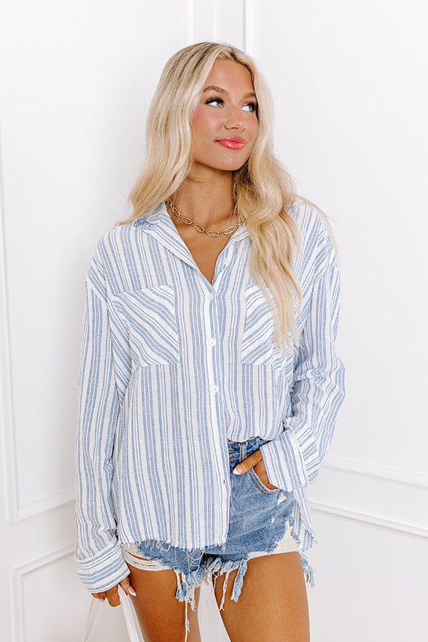 Out Of Line Button Up Top In Blue