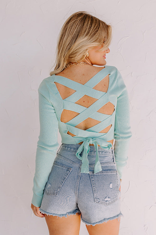 Summer Of Fun Lace Up Crop Top In Aqua