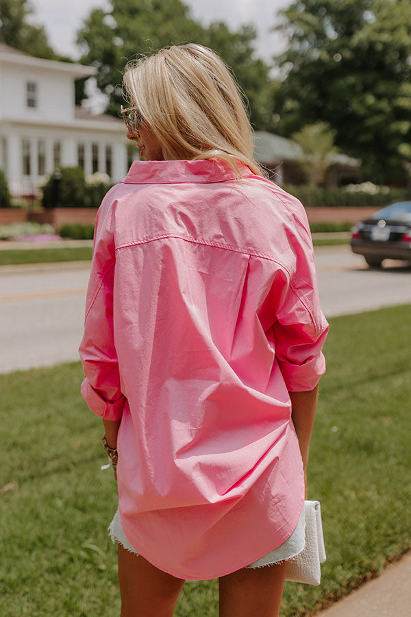 Sending Good Luck Button Up Top In Pink