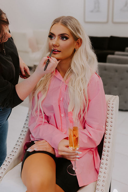 Sending Good Luck Button Up Top In Pink