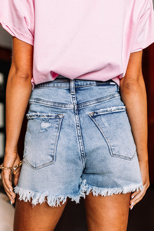 Risen The Avalay High Waist Distressed Shorts in Light Wash