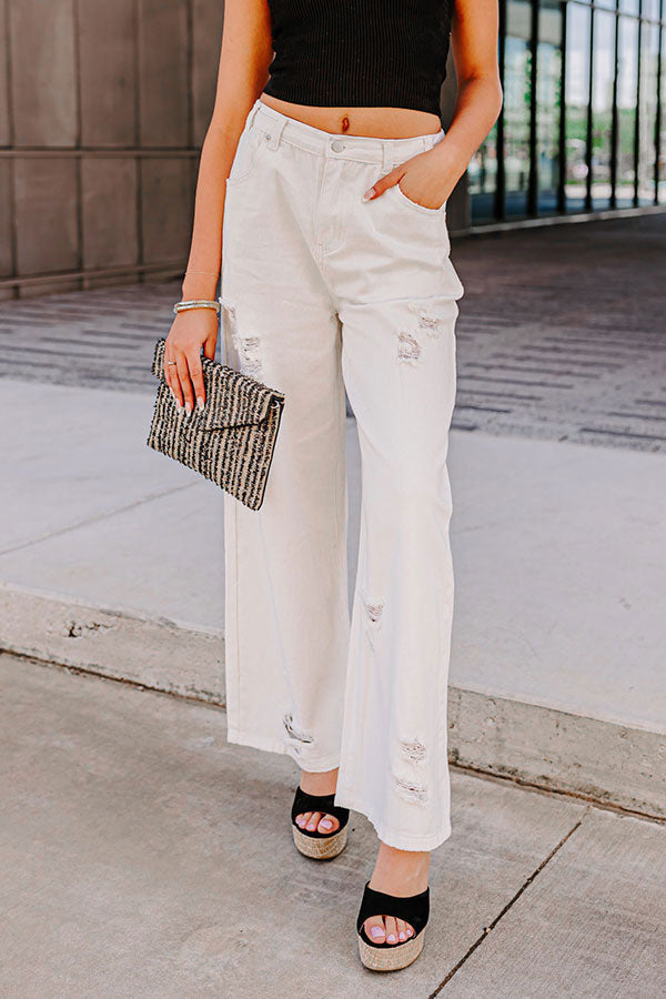 The Benett High Waist Distressed Pants In Ivory