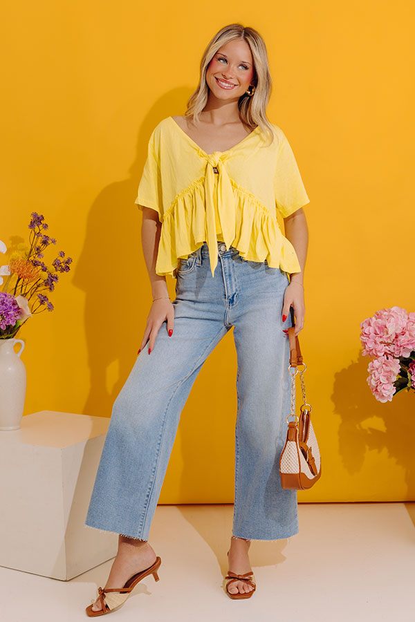 Sweet On Me Front Tie Top In Yellow