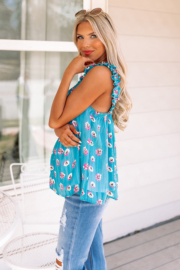 On A Wave Floral Shift Top in Turquoise