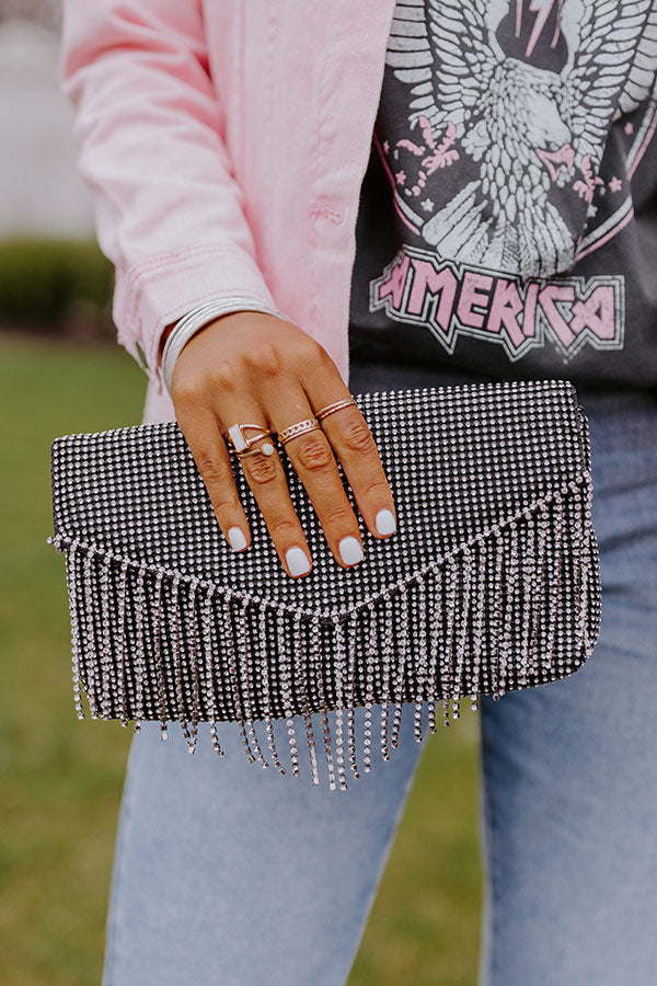 VIP Party Rhinestone Clutch In Black