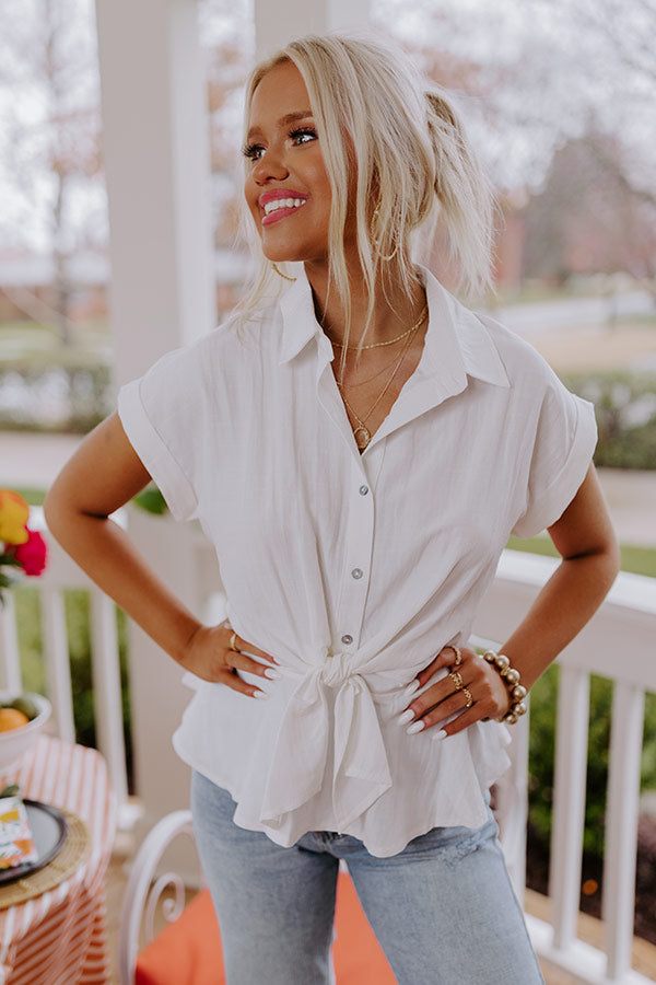 Cue The Sparklers Front Tie Top In Ivory