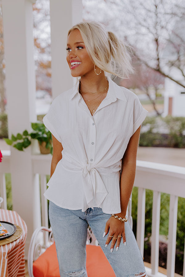 Cue The Sparklers Front Tie Top In Ivory