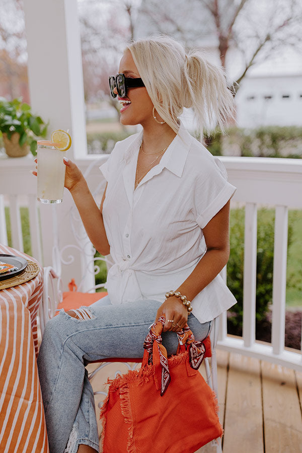 Cue The Sparklers Front Tie Top In Ivory