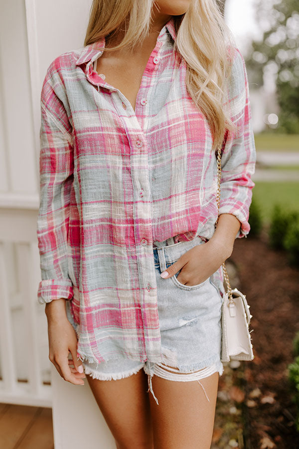 Around The Boardwalk Plaid Button Up In Pink