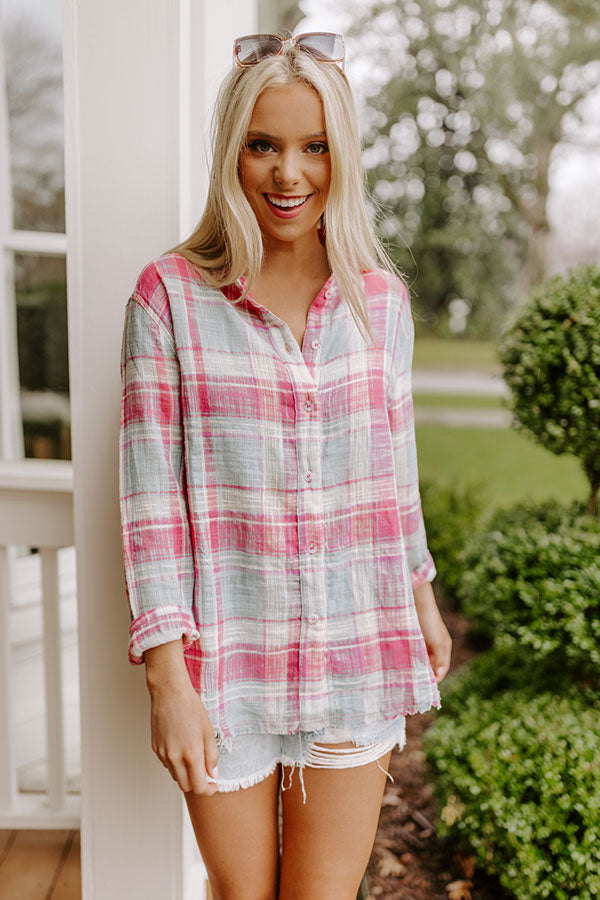 Around The Boardwalk Plaid Button Up In Pink