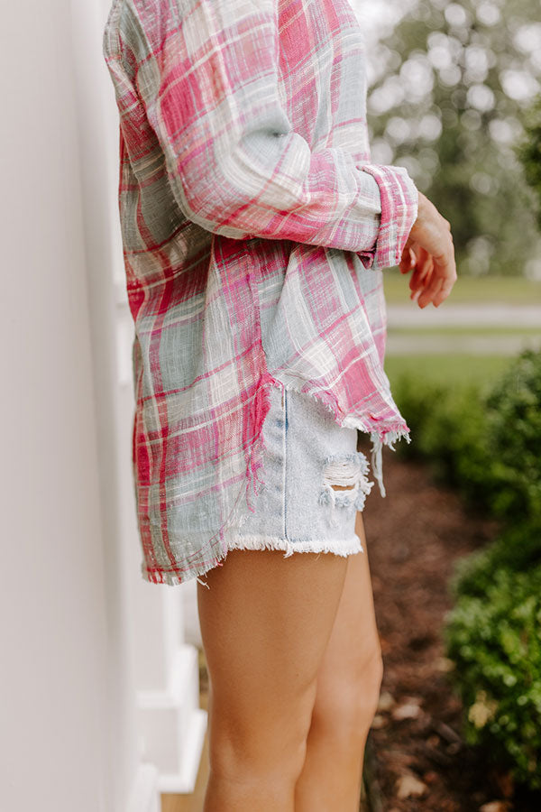 Around The Boardwalk Plaid Button Up In Pink