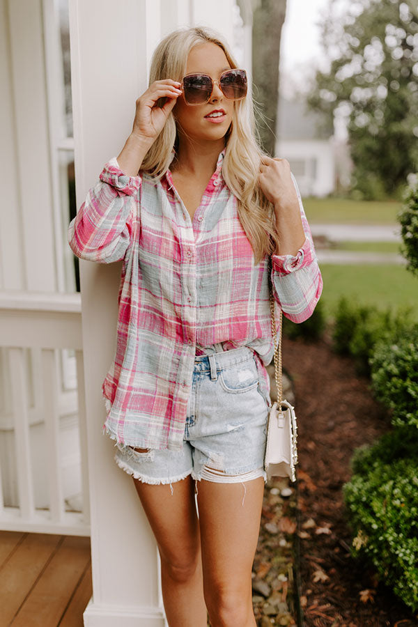 Around The Boardwalk Plaid Button Up In Pink