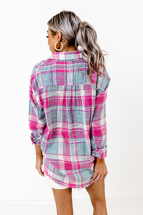 Around The Boardwalk Plaid Button Up In Pink
