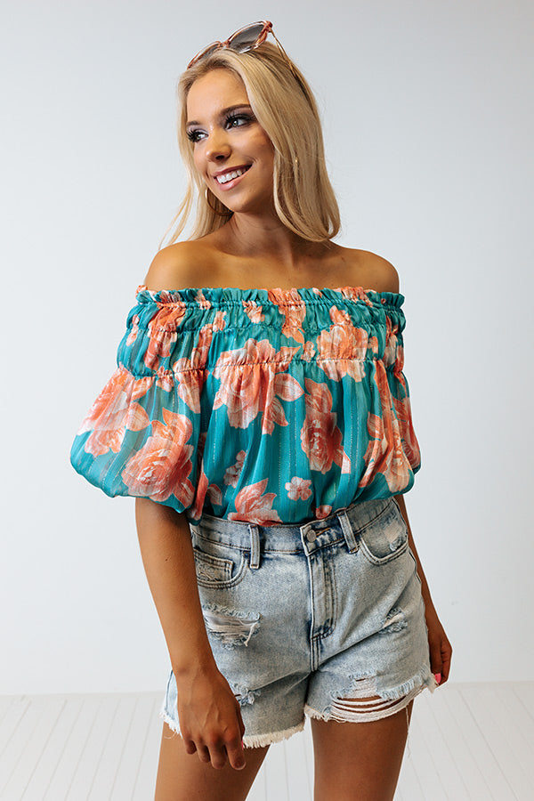 Made For Merriment Floral Shift Top in Turquoise