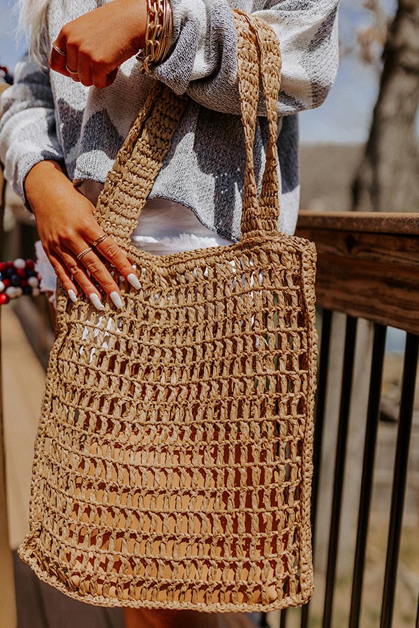 Somewhere In The Tropics Woven Tote In Khaki