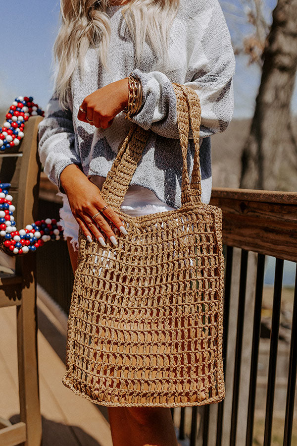 Somewhere In The Tropics Woven Tote In Khaki