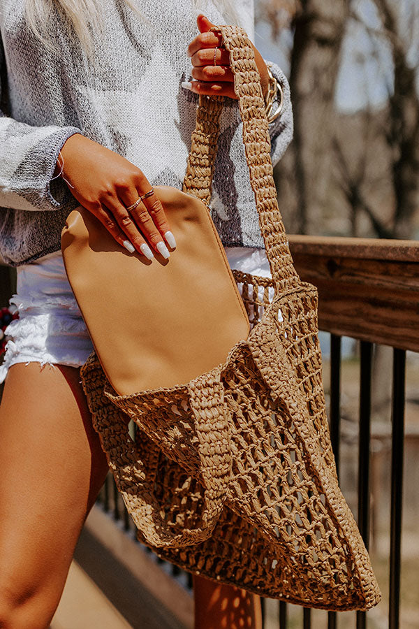 Somewhere In The Tropics Woven Tote In Khaki