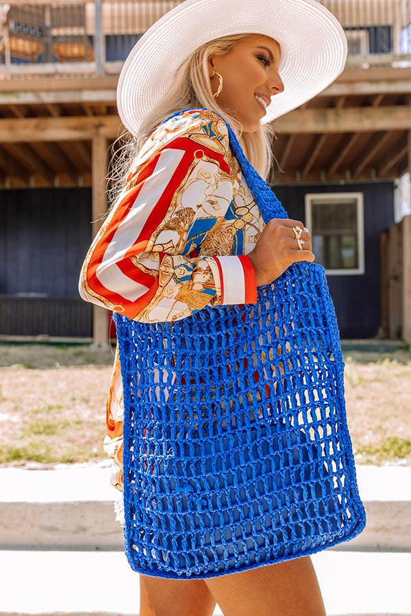 Somewhere In The Tropics Woven Tote In Royal Blue