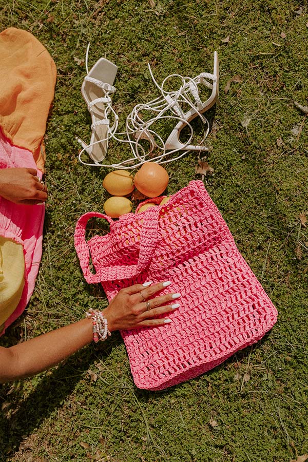 Somewhere In The Tropics Woven Tote In Hot Pink