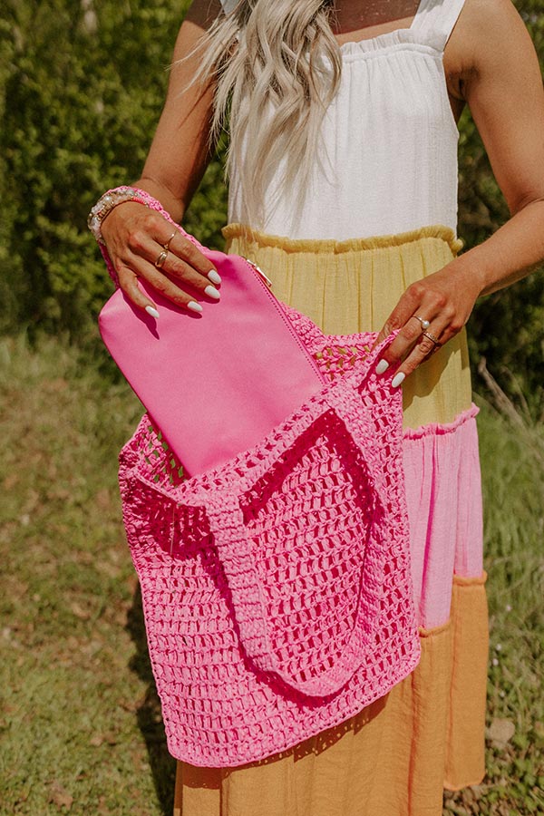 Somewhere In The Tropics Woven Tote In Hot Pink