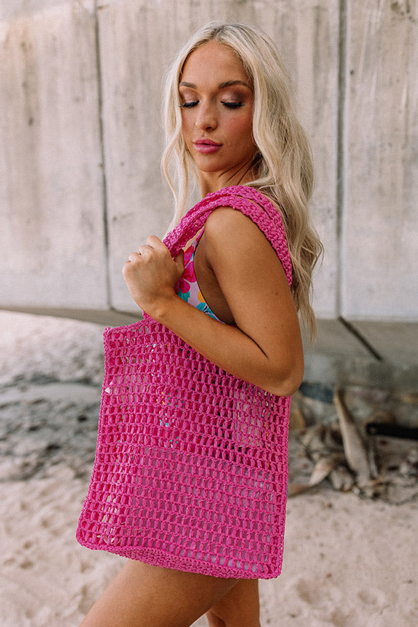 Somewhere In The Tropics Woven Tote In Hot Pink