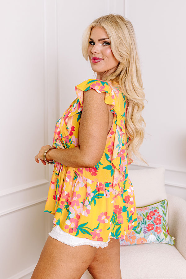 Get The Scoop Floral Ruffle Top Curves
