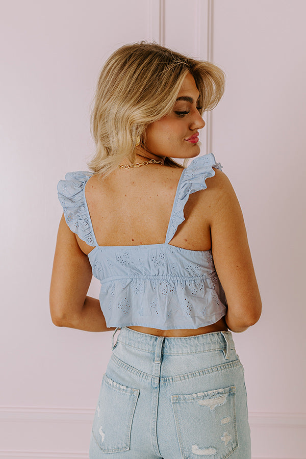 Cabo Beaches Eyelet Crop Top In Sky Blue