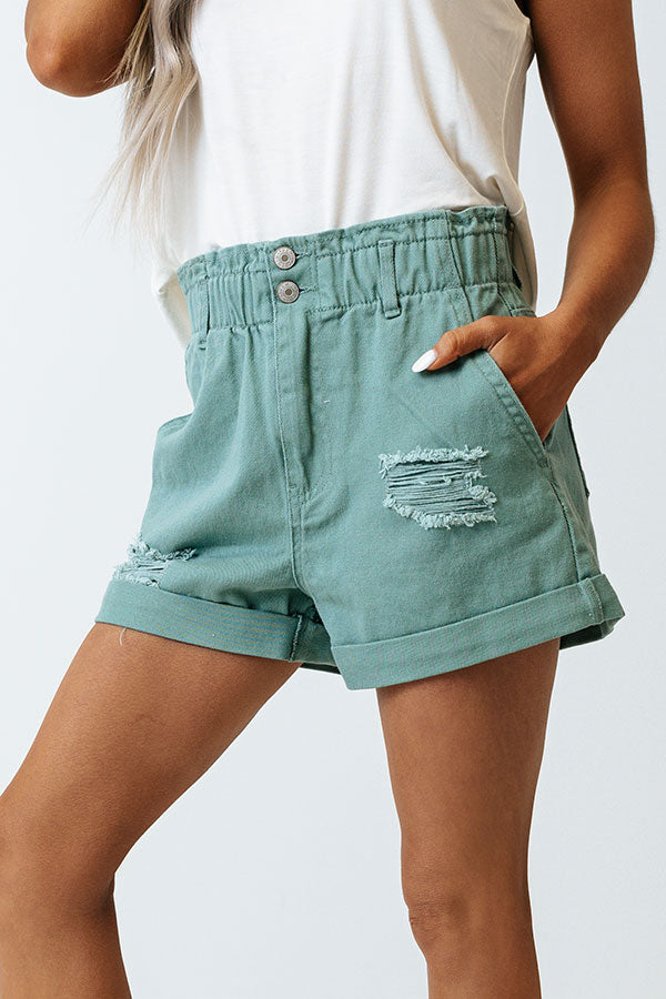 The Gentry High Waist Distressed Shorts In Pear