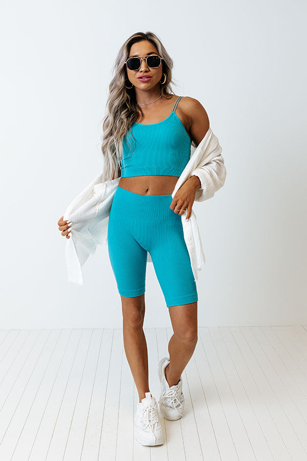 Up At Dawn Ribbed Crop Tank in Turquoise