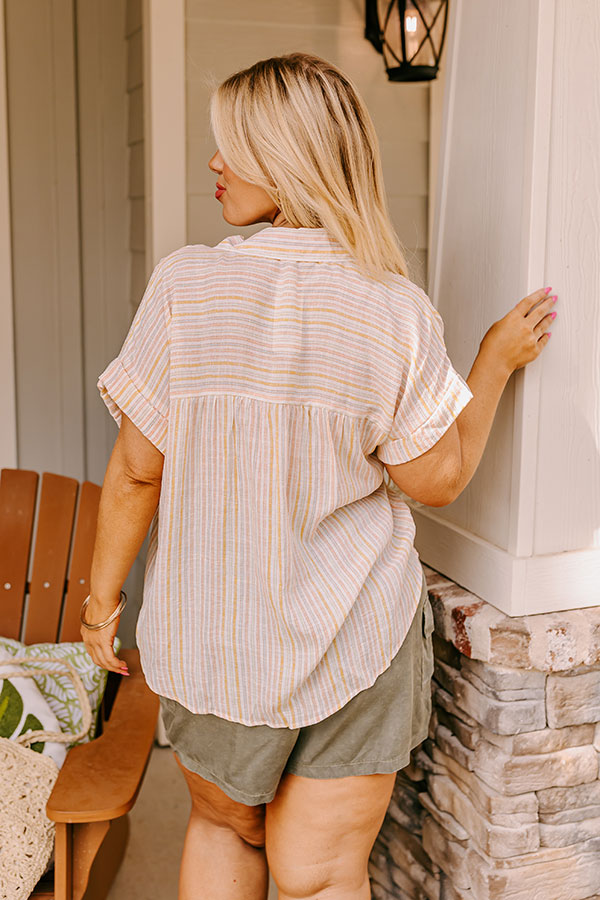 Saltwater Taffy Button Up Top In Orange Curves