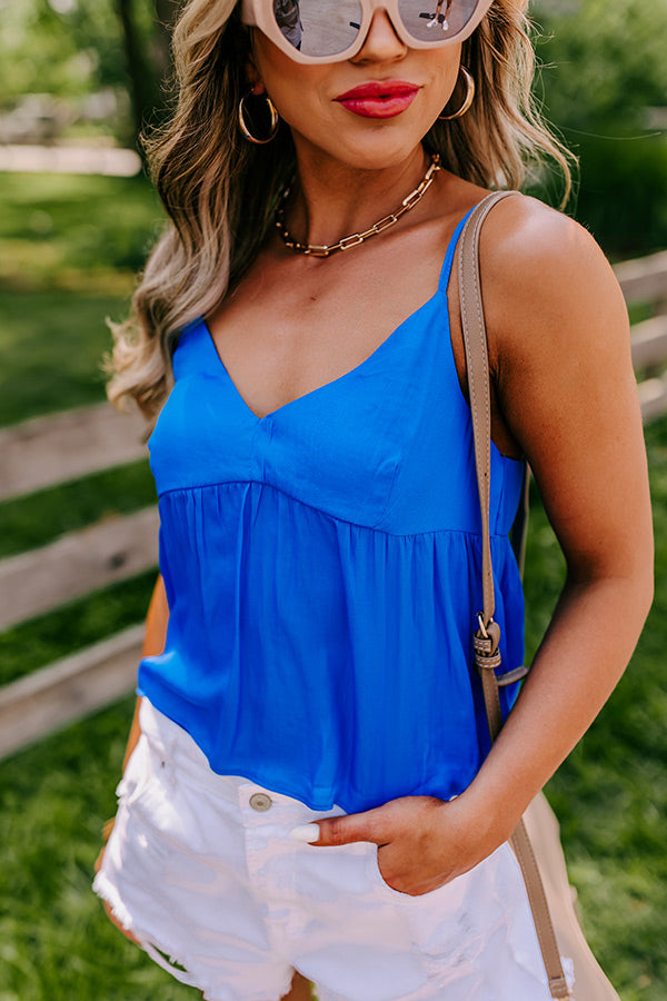 Thrill Me Satin Babydoll Tank In Ocean Blue
