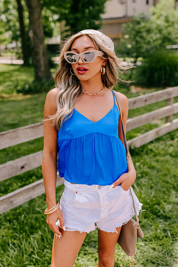 Thrill Me Satin Babydoll Tank In Ocean Blue